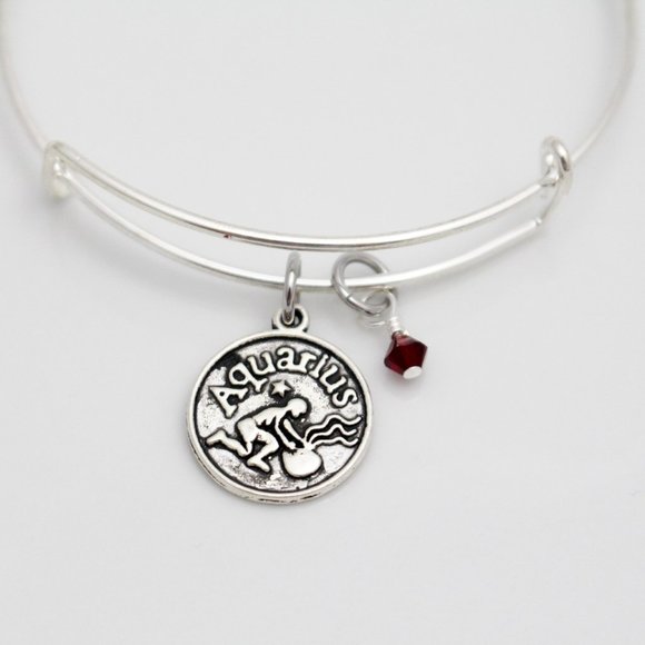 January Aquarius Adjustable Charm Bangle - Handmade Zodiac Bracelet - Picture 8 of 12